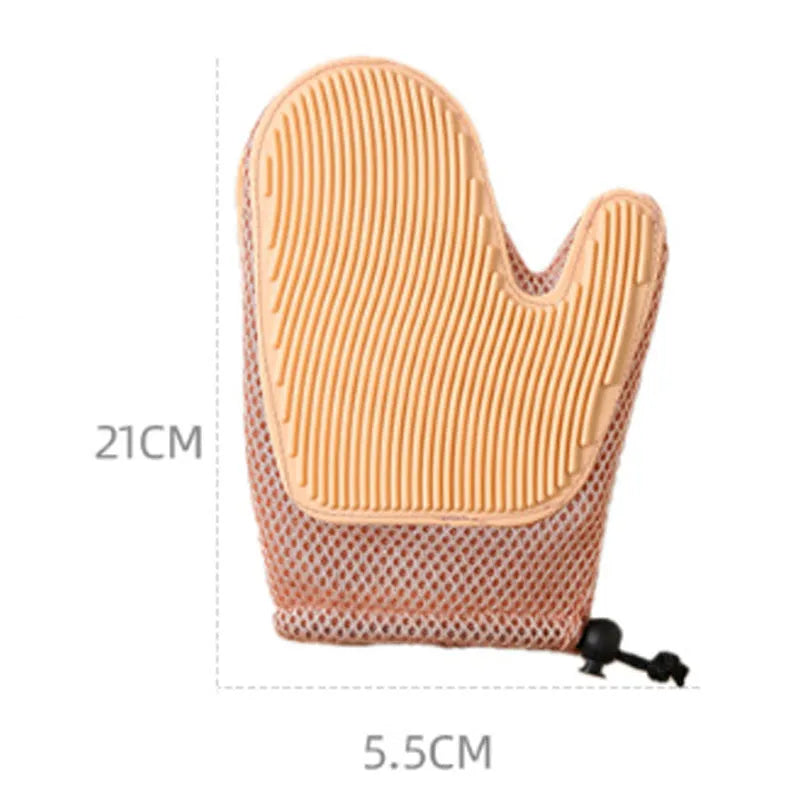 Right-hand pet grooming glove made of blue mesh fabric and TPR for removing dog and cat hair.