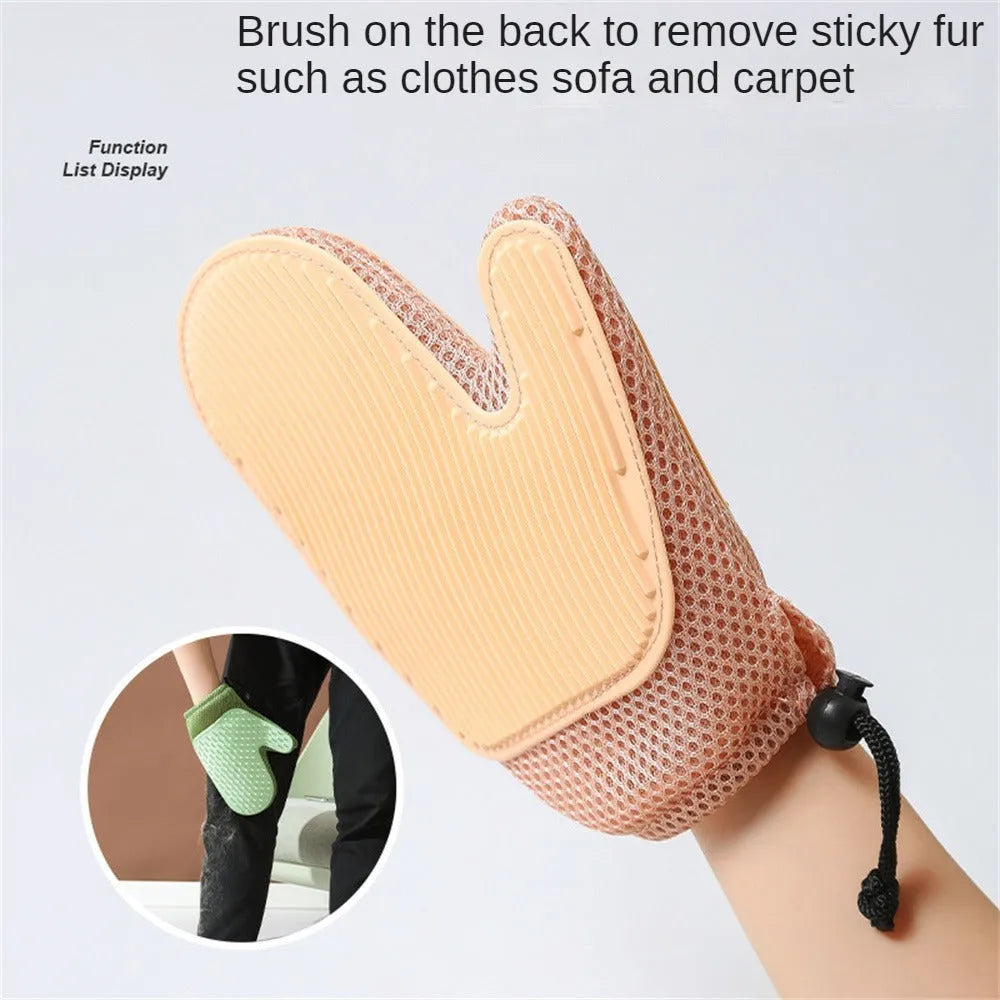 Right-hand pet grooming glove made of blue mesh fabric and TPR for removing dog and cat hair.