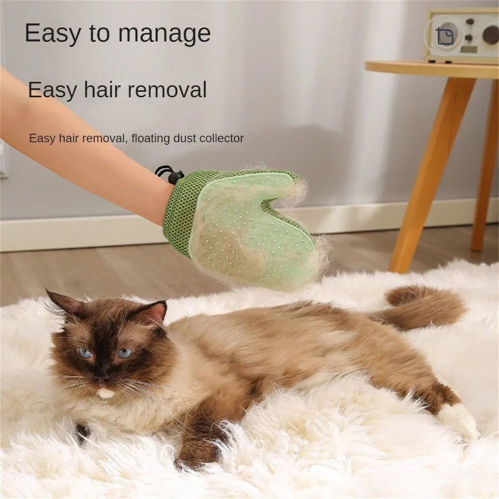 Right-hand pet grooming glove made of blue mesh fabric and TPR for removing dog and cat hair.