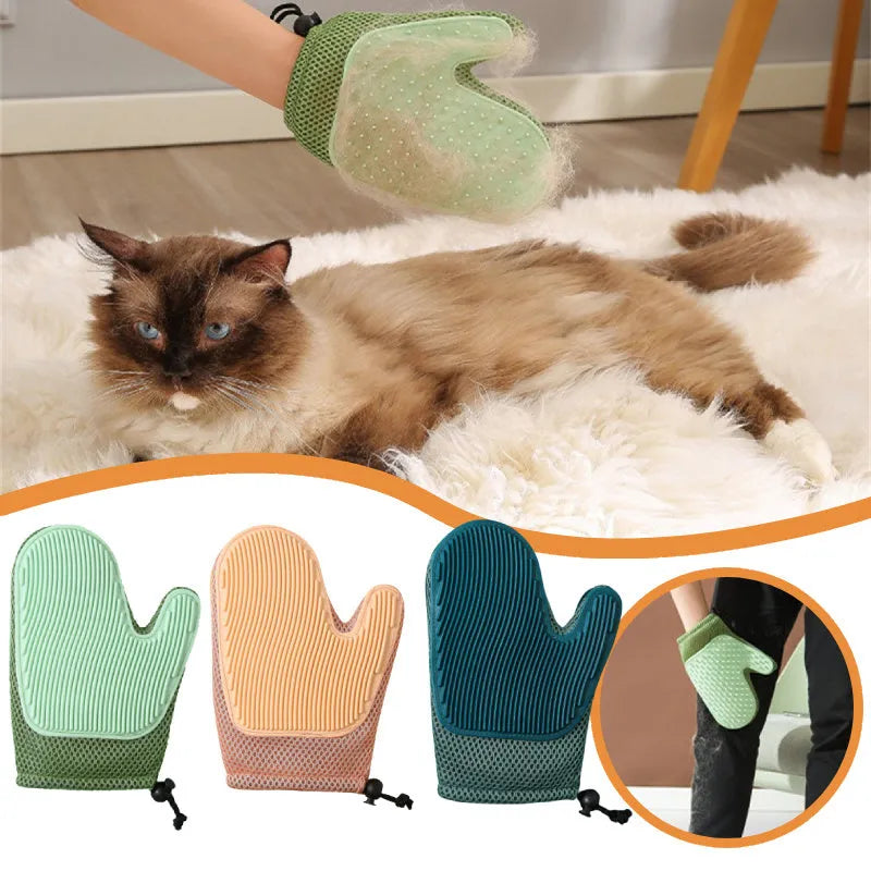 Right-hand pet grooming glove made of blue mesh fabric and TPR for removing dog and cat hair.