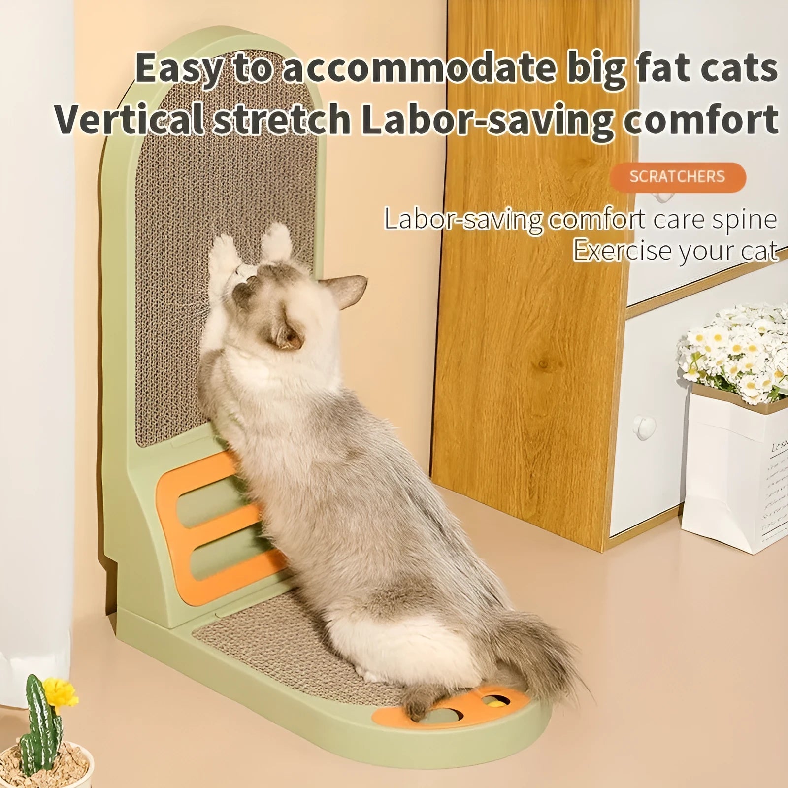 Grey L-shaped vertical cat scratching board for multi-angle furniture protection
