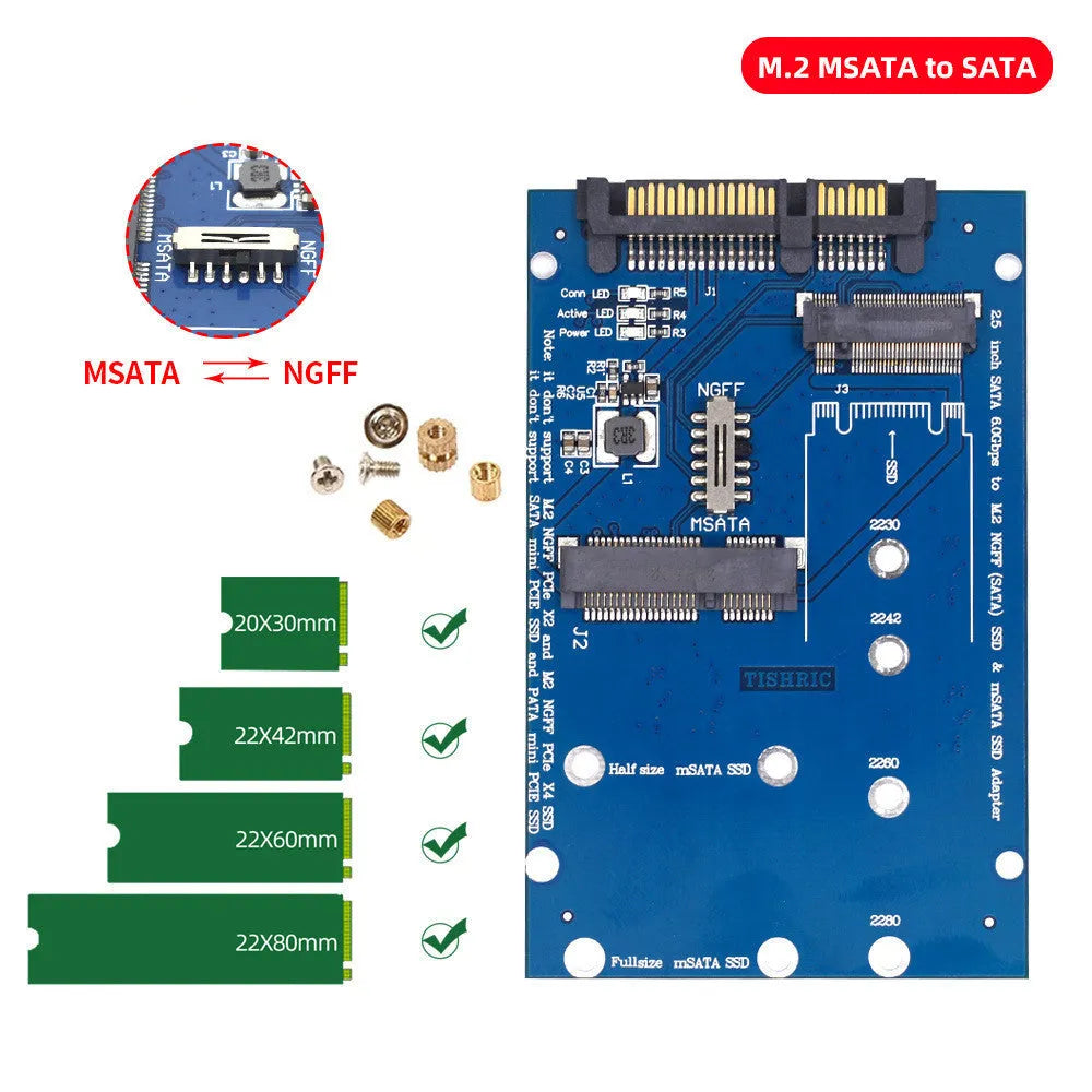 Black and blue SATA3 to M.2 NGFF mSATA SSD conversion adapter card
