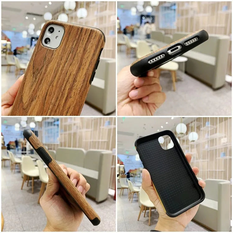 Wood phone case for iPhone with natural bamboo or rosewood finish and simple back cover design