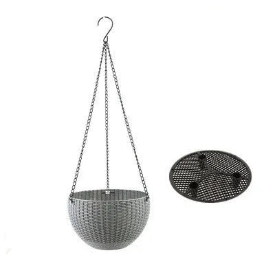 A 210mm diameter plastic hanging basket with inner tank and chain in one of seven available colours.