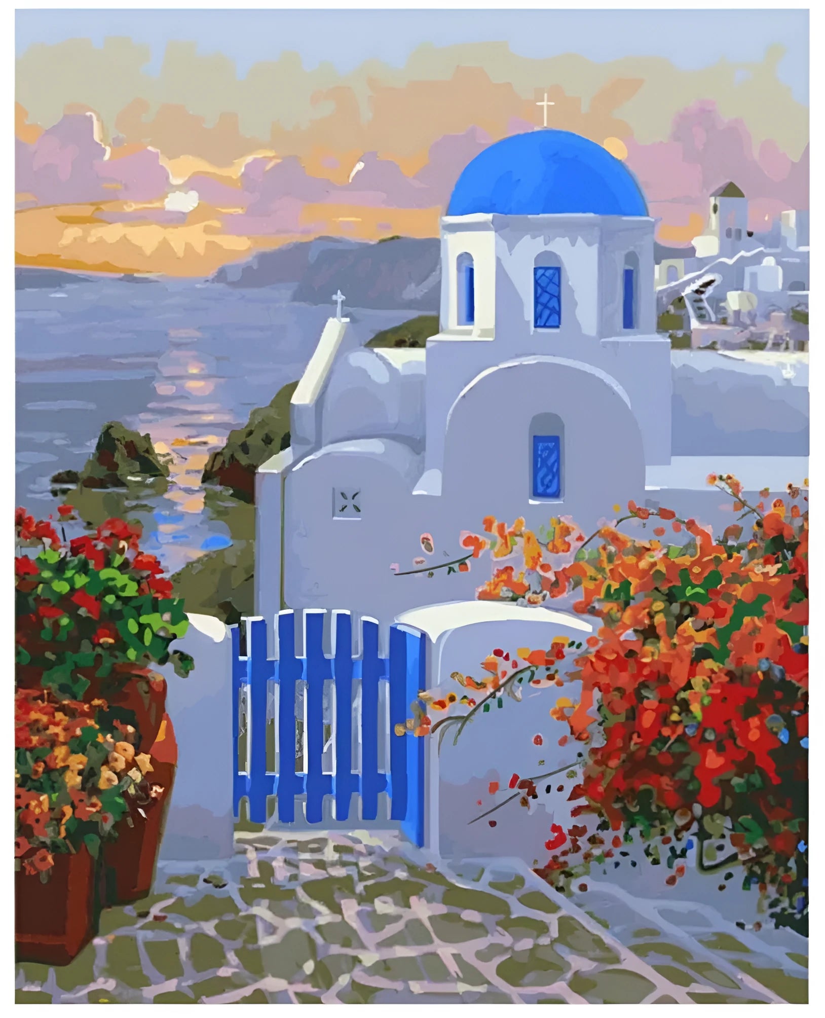 Sea view villa digital painting kit with 40x50cm canvas, acrylic paints, and brushes