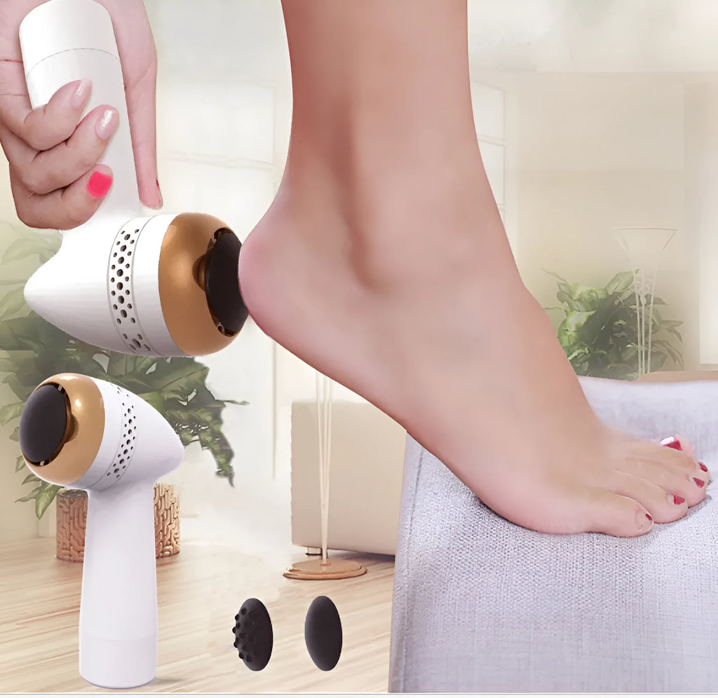 Electric vacuum foot grinder with quartz grinding head in gold, pink gold, or white silver finish