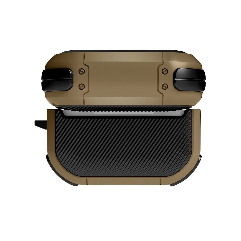 Black TPU and PC protective shell case for AirPods Pro and AirPods 1/2 generation earphones.