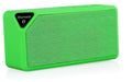 Cannon X3 small cube-shaped portable Bluetooth speaker with FM radio, shown in available colours: black, blue, green, red, yellow.