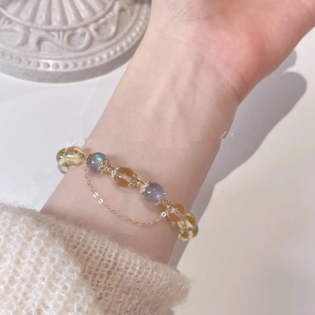 Chinese style women's crystal bracelet with electroplated 14K gold finish and diamond shape design