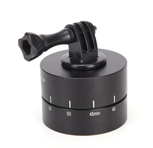 360-degree auto rotate camera tripod head base on a tripod with a GoPro camera attached