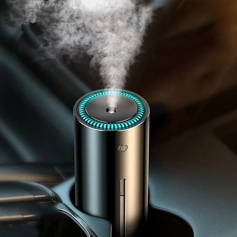 Black aluminium alloy car humidifier and aromatherapy diffuser with USB cable
