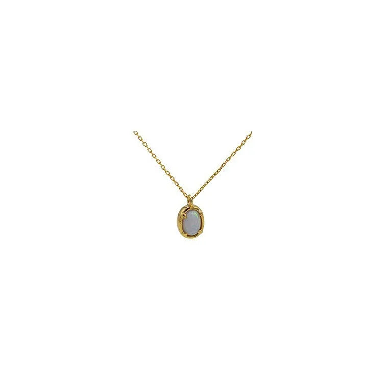 Geometric jelly opal pendant necklace in sterling silver with gold or white gold plating
