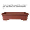 Large rectangular handmade purple clay bonsai pot shown in three available size variations.
