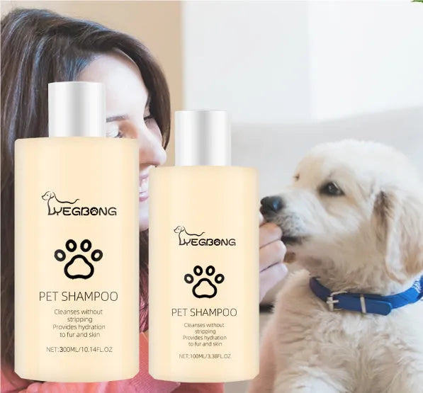 Pet shampoo bottle for dogs and cats in 100ml and 300ml sizes