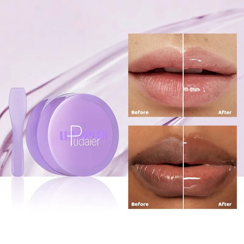 Exfoliating lip balm mask with scraper tool for dry lip treatment