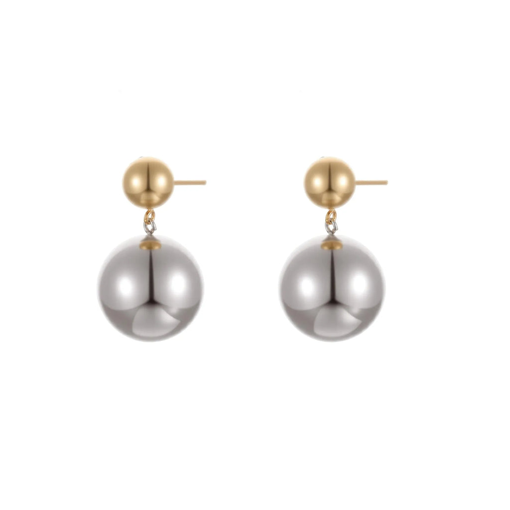 Stainless steel ear studs with colour-block electroplated finish and geometric round bead design
