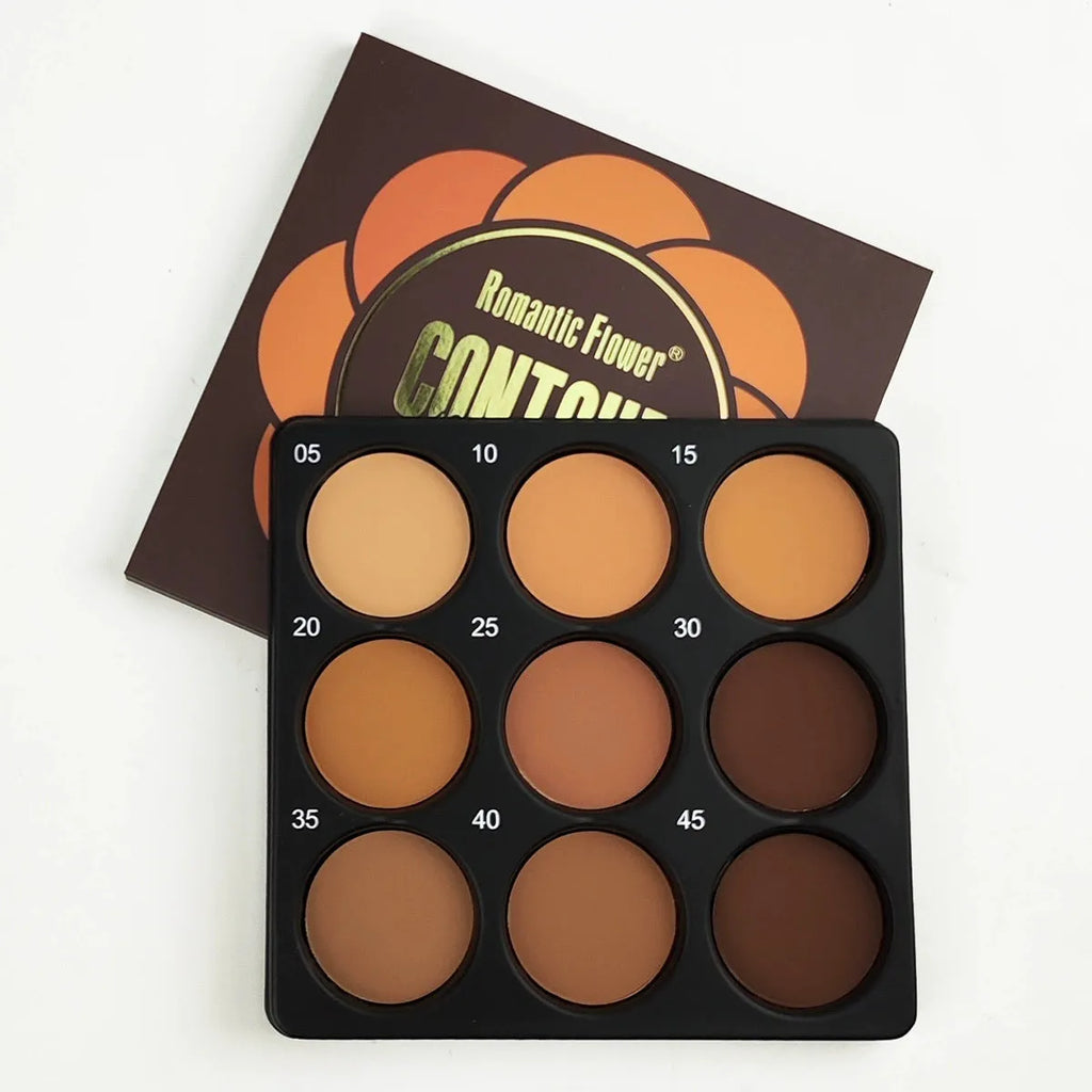 Dark matte makeup palette with 9 colour eyeshadows and repair disk