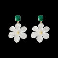 Dark green alloy needle flowers sweet earrings for women, complete pair with decorative design elements