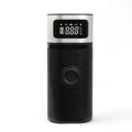Black portable wireless air pump with USB charging cable and multiple nozzle attachments including bicycle, ball, and swimming ring connectors