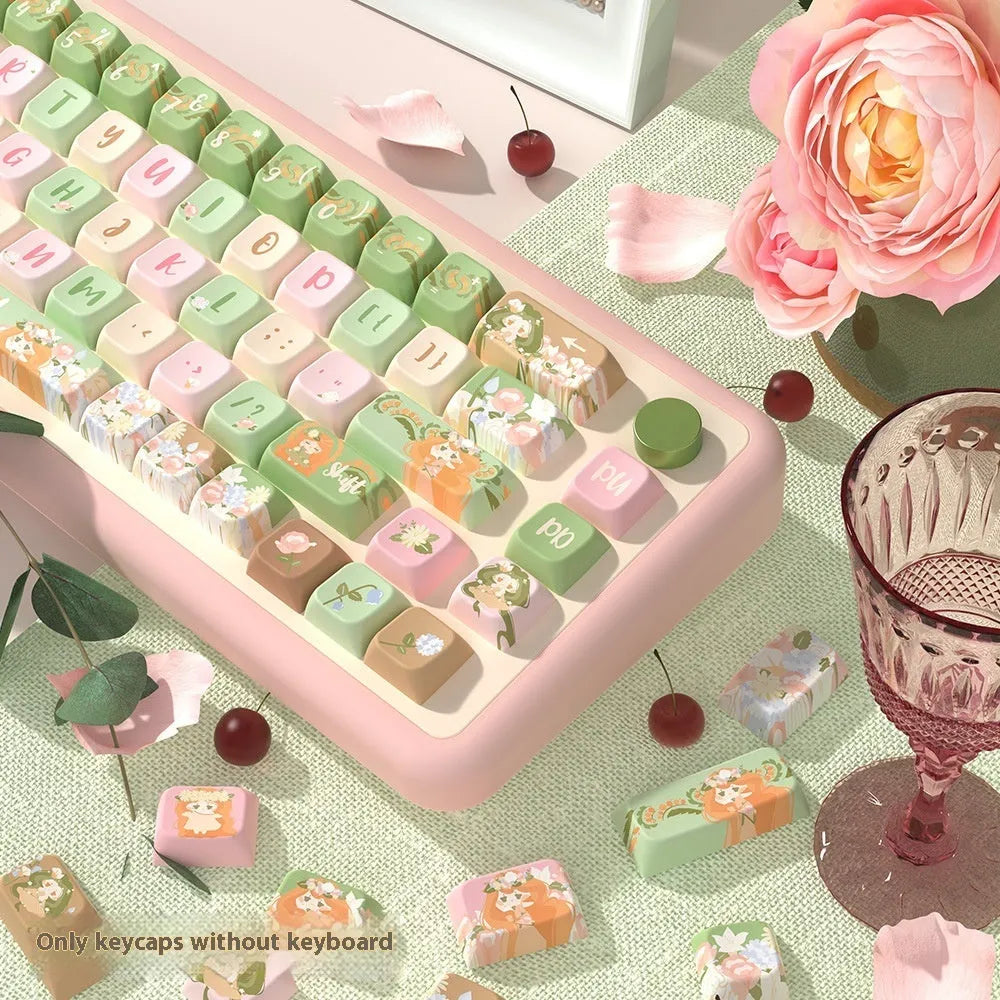 Mu Xia Garden Summer Garden theme custom mechanical keyboard keycaps set, showing sublimation printing.