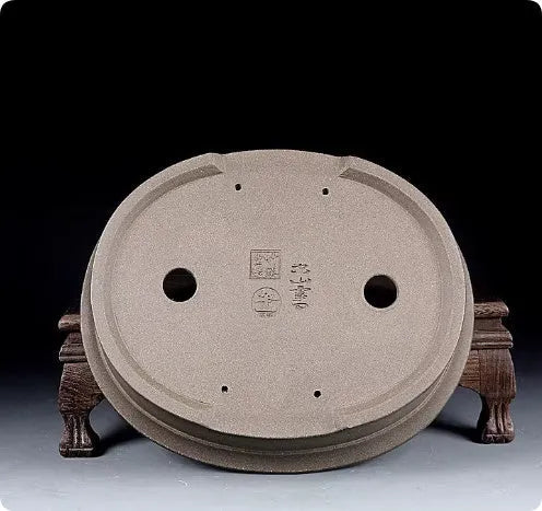 Handmade antique oval purple sand bonsai pot for succulents, dimensions 25x21x6.3 cm.