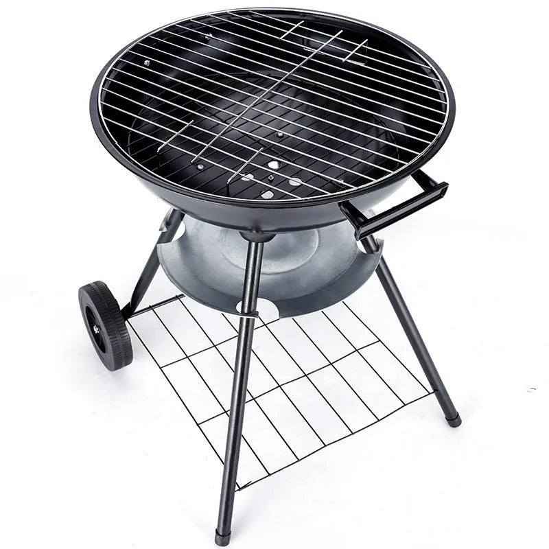 Portable 14-inch iron charcoal barbecue grill for 3-5 people.
