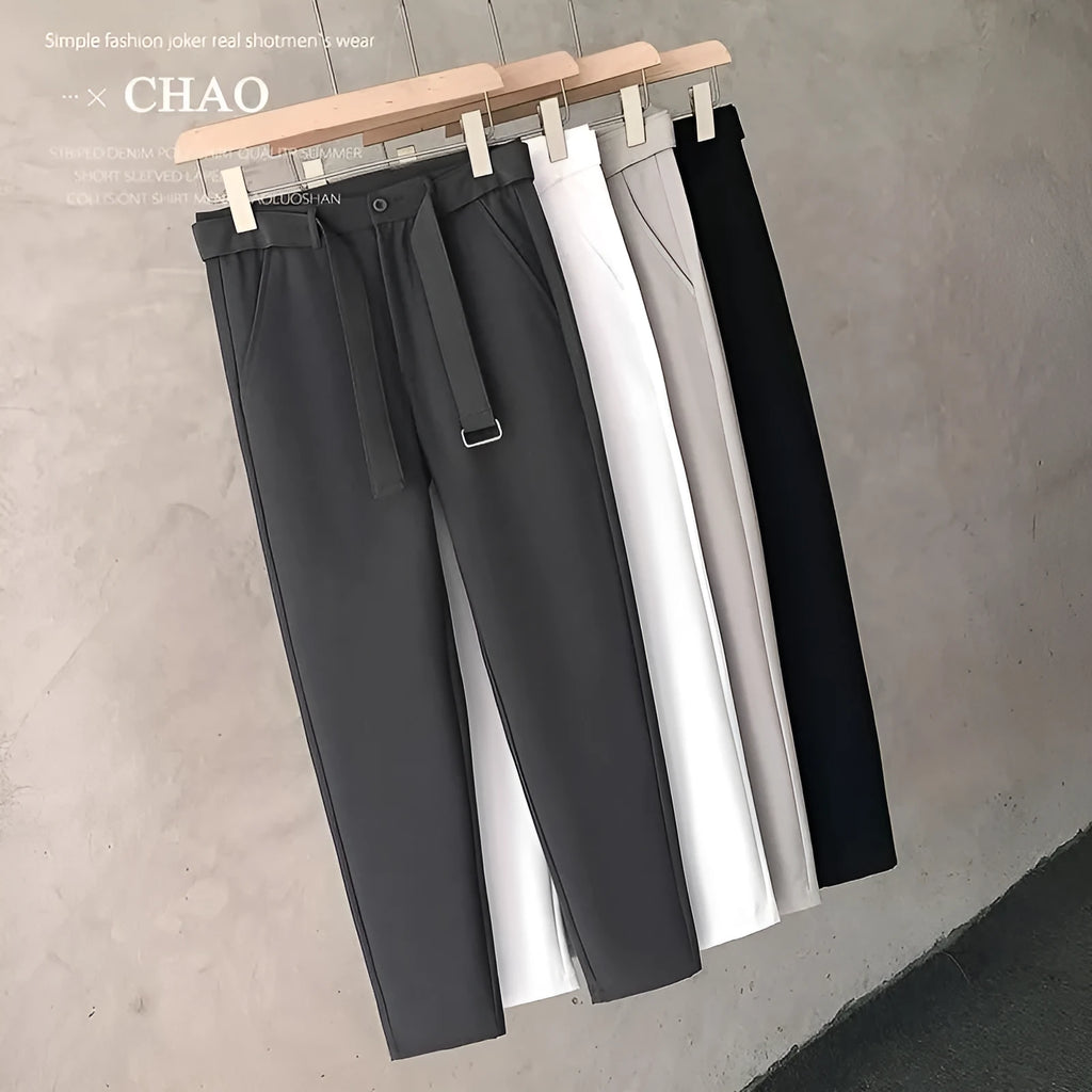 Boys slim straight tapered trousers in wool blend fabric, shown in black, white, dark grey and light grey