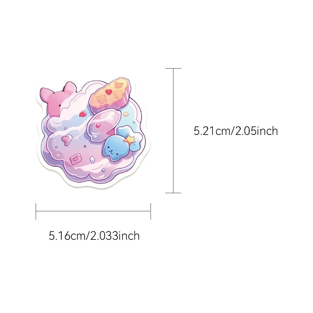 Waterproof decorative stickers with candy small items design in fresh colours, 50 sheets
