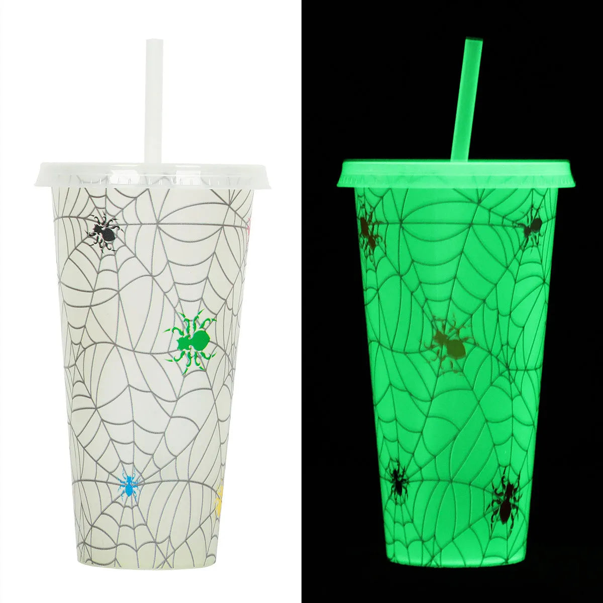 720ml plastic sippy cup with luminous Halloween straw in cylindrical shape