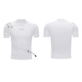 Men's black cotton T-shirt with metal belt design and stand-up collar slim fit styling