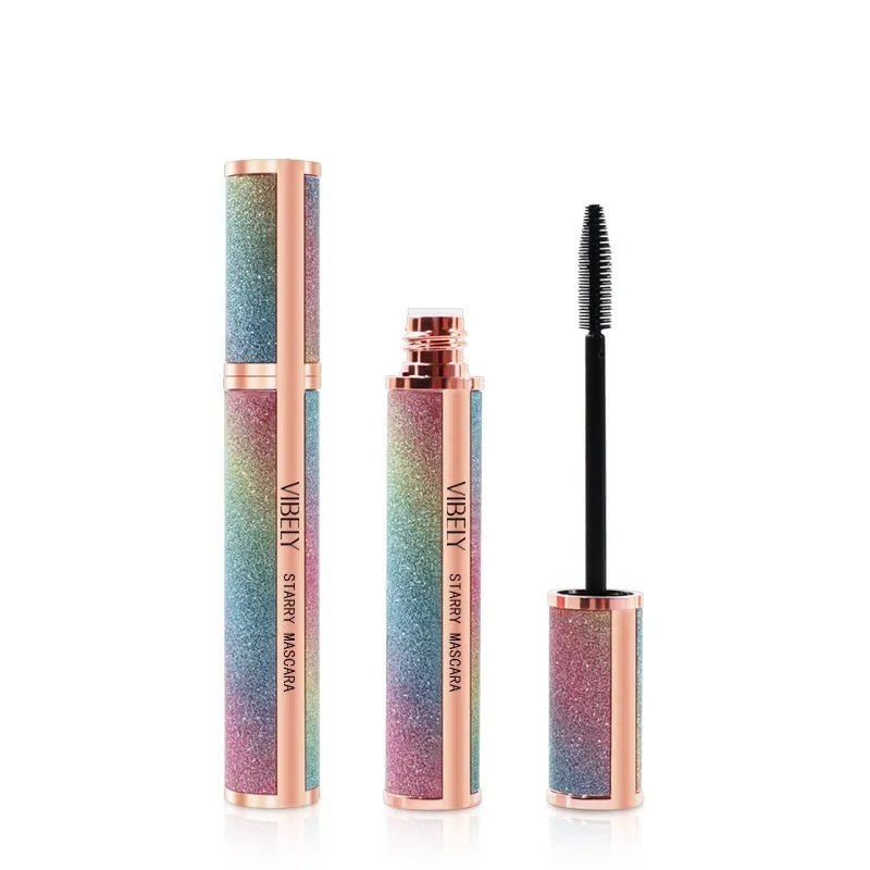 Black waterproof mascara with 4D long thick curling effect and non-smudge formula.