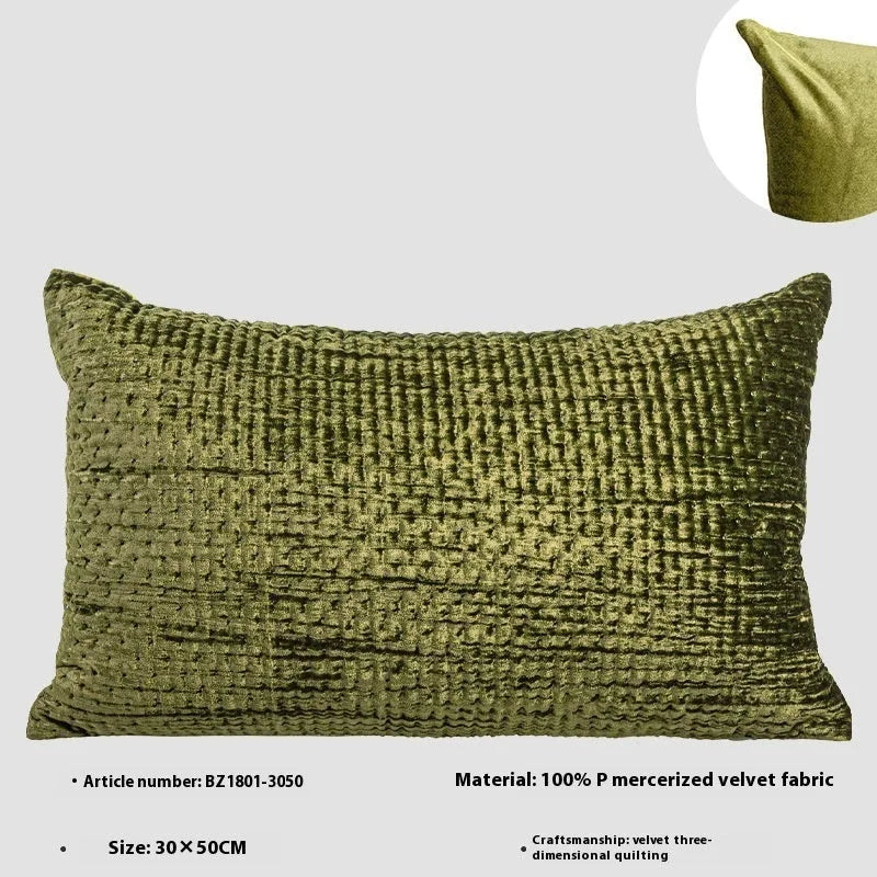 Quilted mercerised velvet cushion pillow in antique style texture on sofa