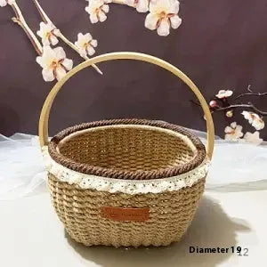 Round hand-woven hemp rope basket in a natural colour with a flat base.