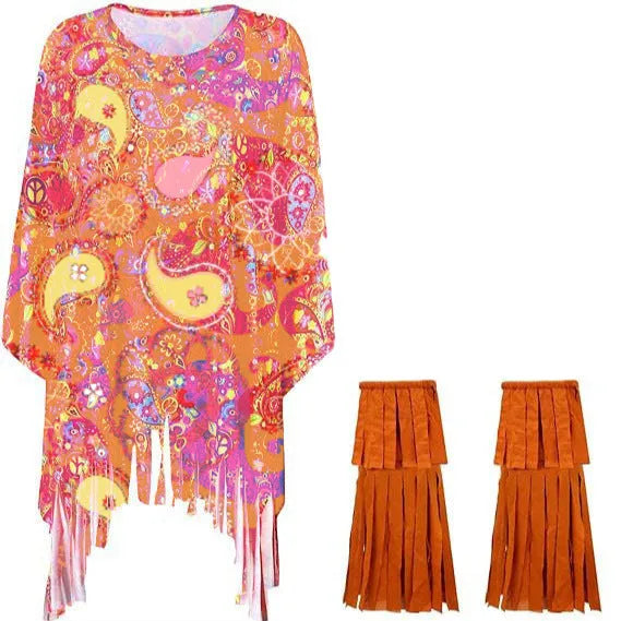 Tie dye pattern cloak costume suit in free size with choice of bell sleeves or sleeveless design