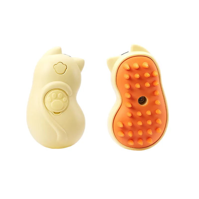 3-in-1 steam grooming brush for cats and dogs on a white background, showing ergonomic handle.