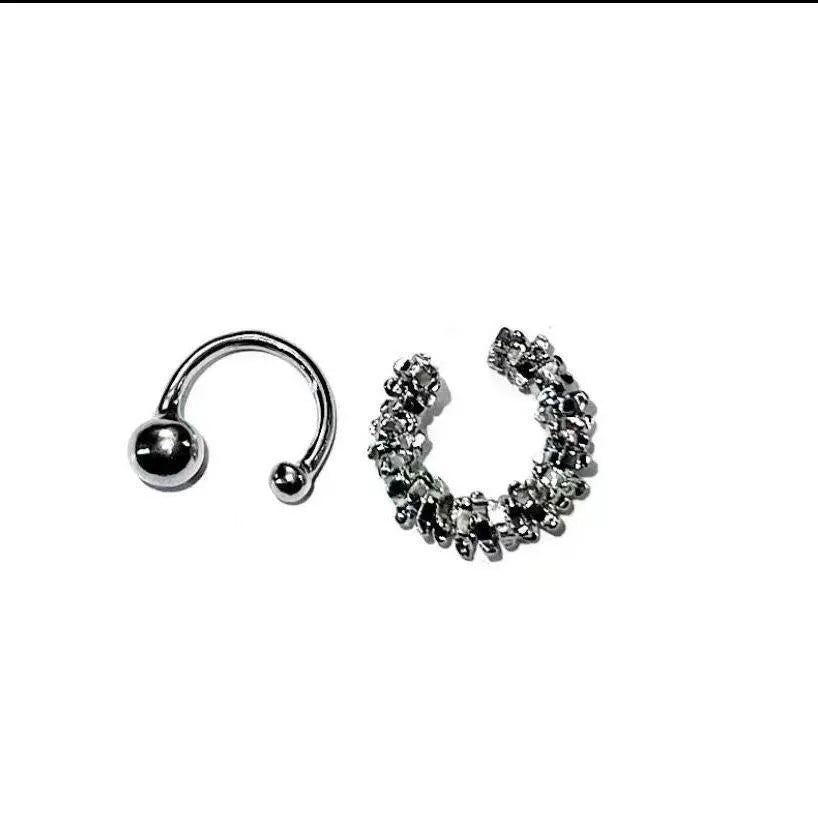 Geometric irregular frosty style ear clip earrings with double drop design in colour B4710
