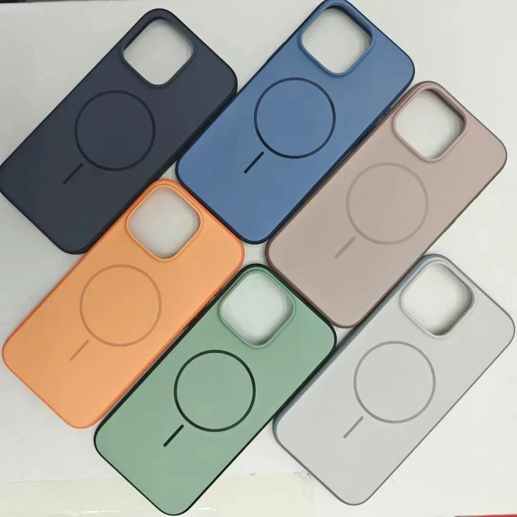 Blue frosted magnetic iPhone case showing AI camera button and precise cutouts for ports and camera.