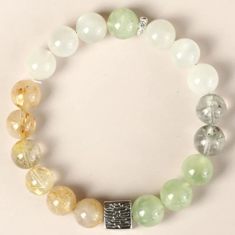 Khaki couple bracelet with Chinese geometric design in polished crystal, 10mm size.