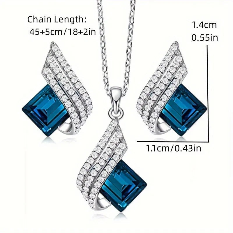 Women's alloy necklace and earring set with glass pendant featuring cross chain design