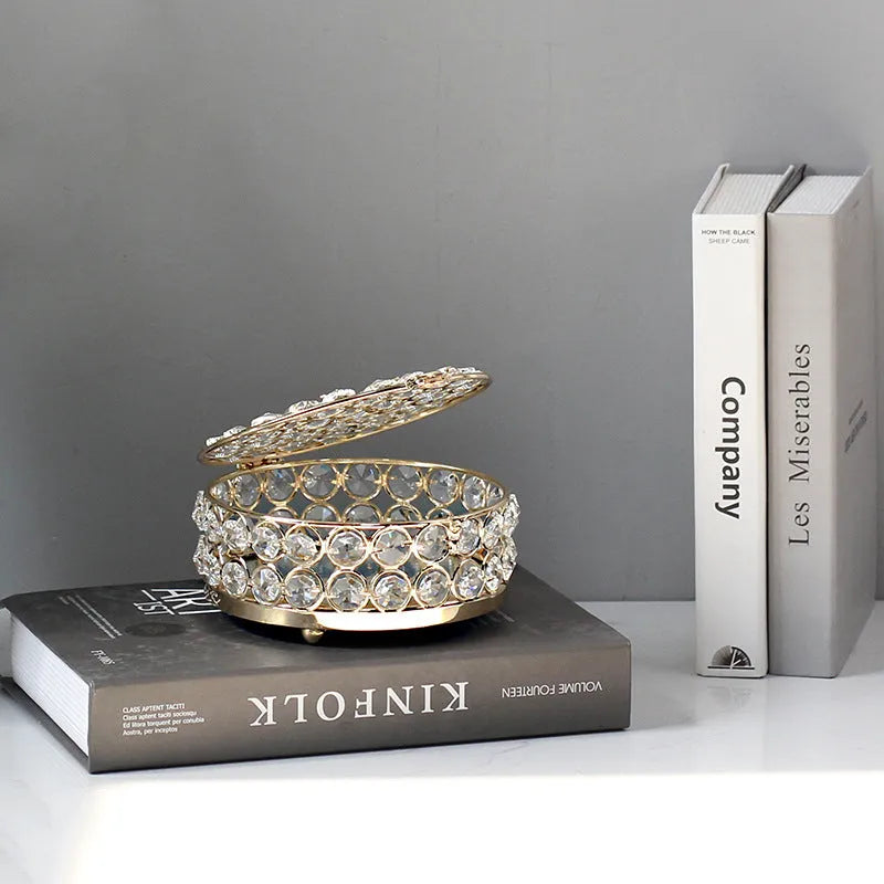 European style jewelry box with crystal glass transparent top and French gold iron finish