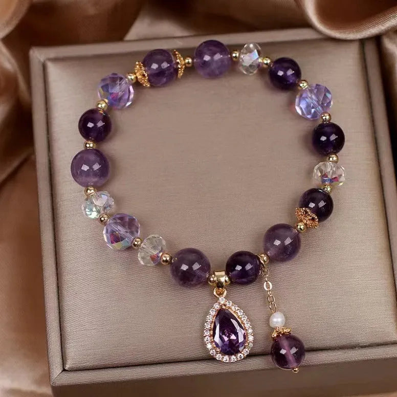 Purple amethyst crystal bracelet for women with micro inlay stone setting