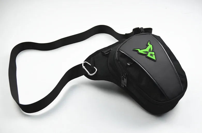 Motorcycle crossbody shoulder waist leg bag in 1200D Oxford cloth, shown in blue.