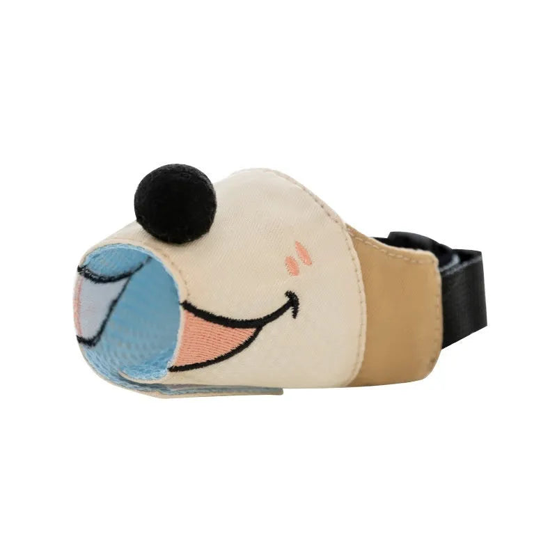 Canvas dog mouth cover muzzle in Ollie Brown Bear or Bondi Blue Shark colour with anti-bite design
