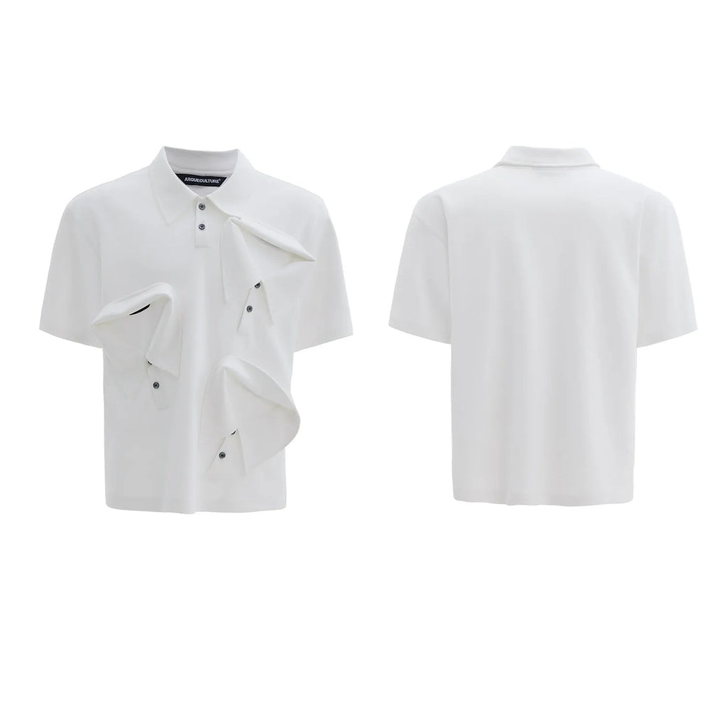 Men's multi-collar deconstructed design polo shirt with geometric pattern in polyester fabric