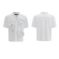 Men's multi-collar deconstructed design polo shirt with geometric pattern in polyester fabric