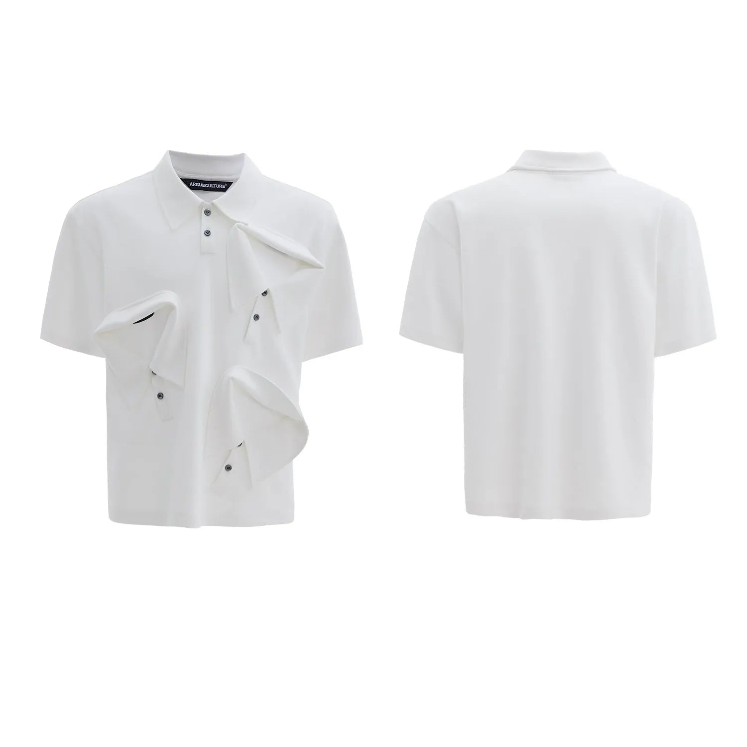 Men's multi-collar deconstructed design polo shirt with geometric pattern in polyester fabric