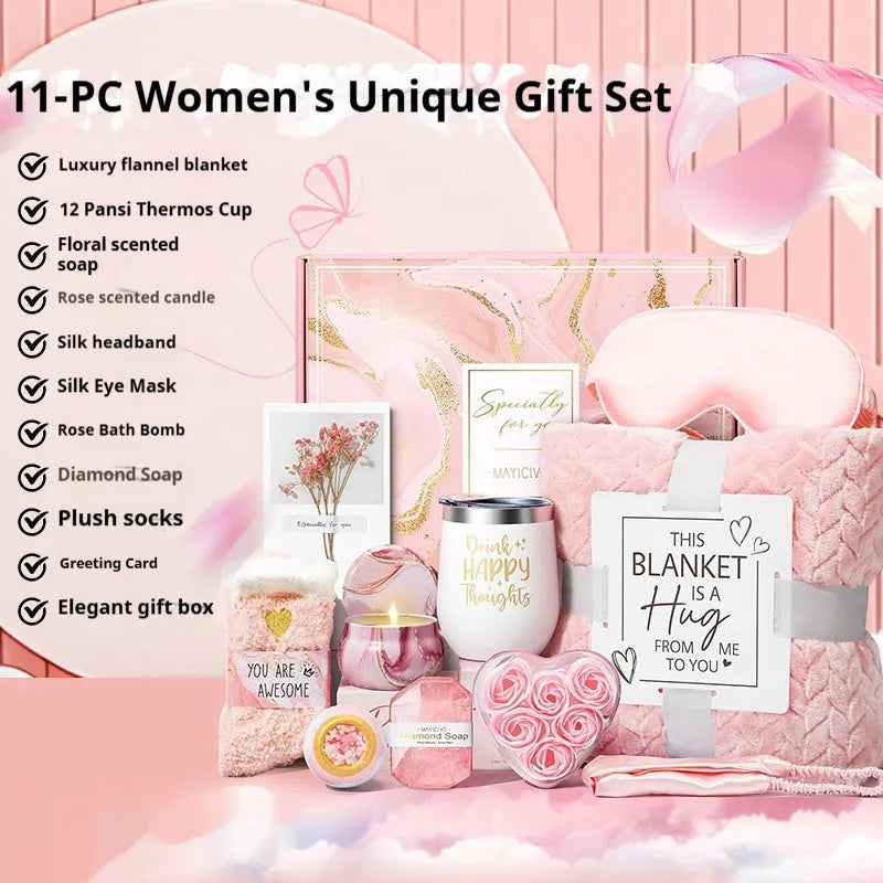 Aromatherapy gift set with candle, soap, and bath bomb in a modern simple-style plastic box.