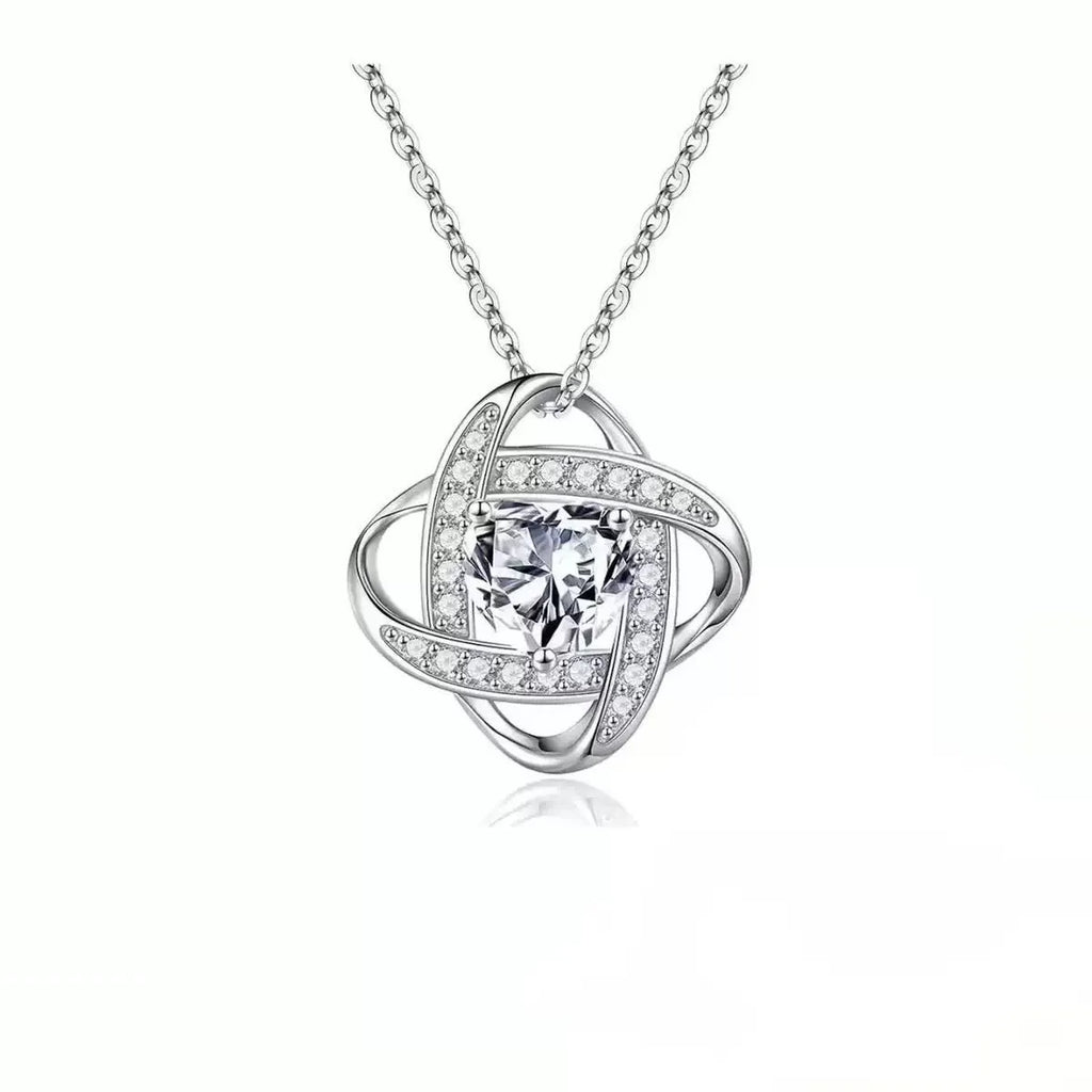 Ladies heart shape necklace in platinum electroplated colours including red diamond and dark blue diamond.