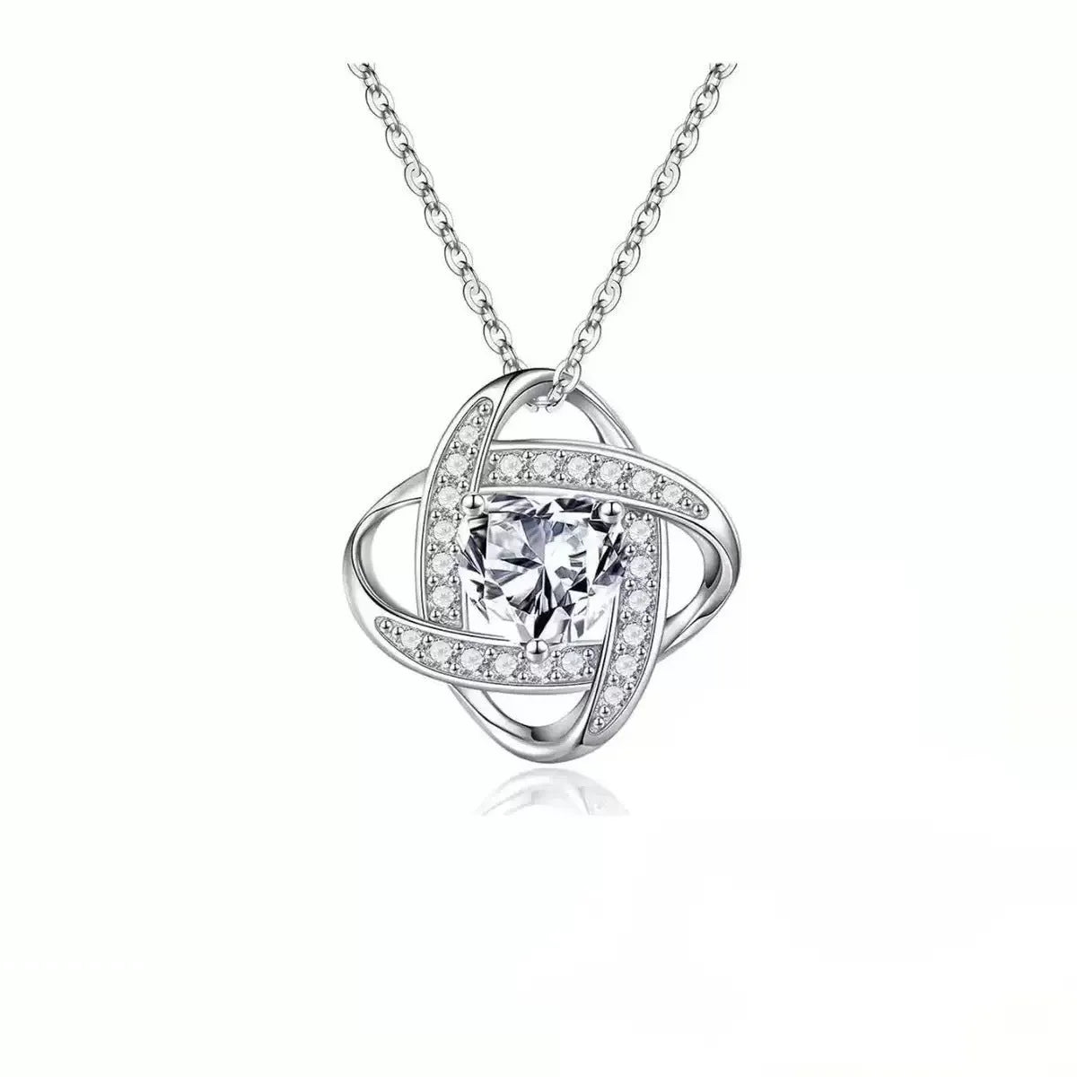 Ladies heart shape necklace in platinum electroplated colours including red diamond and dark blue diamond.