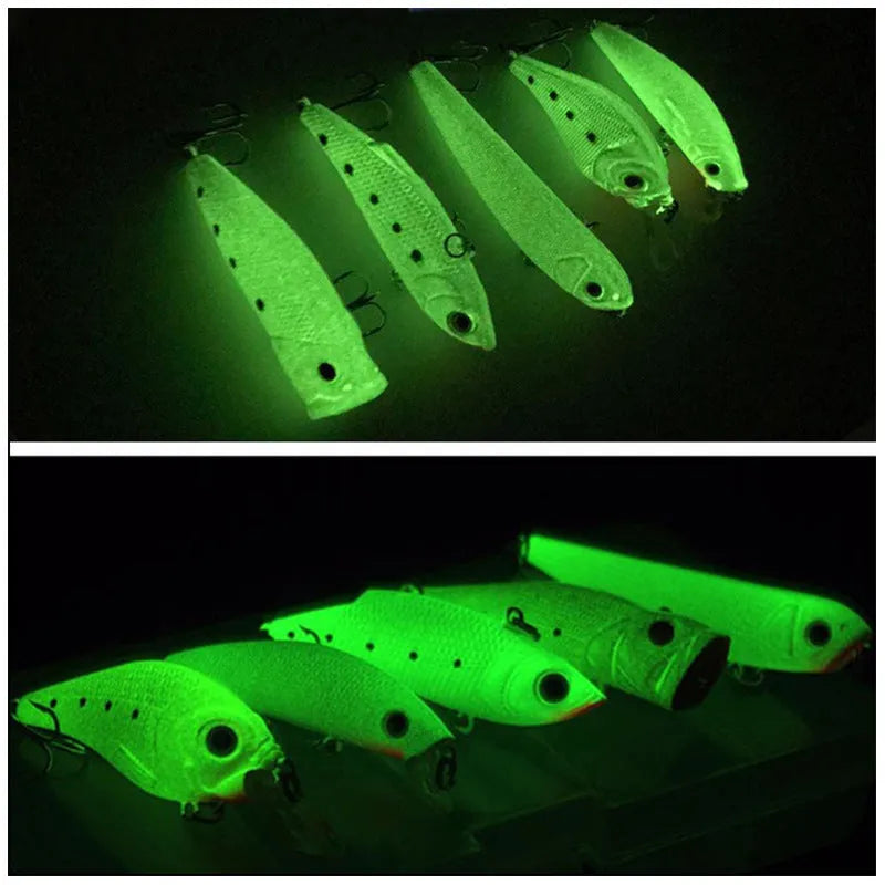 3D fluorescent simulation submerged luminous hard bait fishing lures five piece colour set